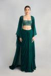 Forest Green Georgette Cape Skirt Set