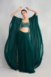 Forest Green Georgette Cape Skirt Set