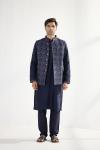 Navy Blue Silk Half Jacket Set