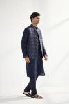 Navy Blue Silk Half Jacket Set