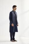 Navy Blue Silk Half Jacket Set