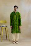 Green Tie & Dye Silk Kurta Set