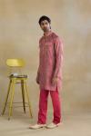 Rani Pink Printed Silk Kurta Set