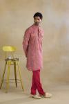 Rani Pink Printed Silk Kurta Set