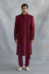 Cherry Red Silk Sherwani Set