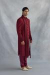 Cherry Red Silk Sherwani Set