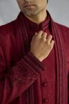 Cherry Red Silk Sherwani Set