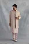 Beige Silk Sherwani Set