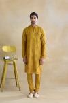 Mustard Silk Printed Kurta Set