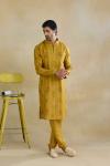 Mustard Silk Printed Kurta Set