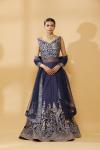 Royal Blue Embroidered Gown With Net Dupatta