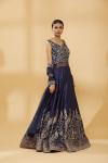 Royal Blue Embroidered Gown With Net Dupatta