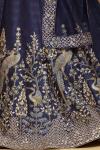 Royal Blue Embroidered Gown With Net Dupatta