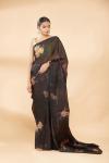 Chocolate Digital print Embroidered Saree