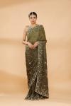 Olive Green Ombre Embroidered Saree