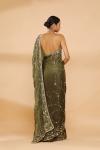 Olive Green Ombre Embroidered Saree