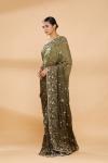 Olive Green Ombre Embroidered Saree