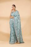 Aqua Blue Embroidered Saree