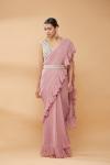 Onion Pink Ruffle Saree