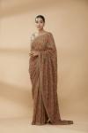 Ochre Brown Embroidered Saree