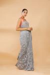 Silver Grey Embroidered Saree