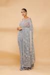 Silver Grey Embroidered Saree