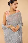 Silver Grey Embroidered Saree