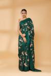 Bottle Green Embroidered Saree