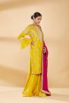 Mustard Embroidered Sharara Suit with Magenta Dupatta