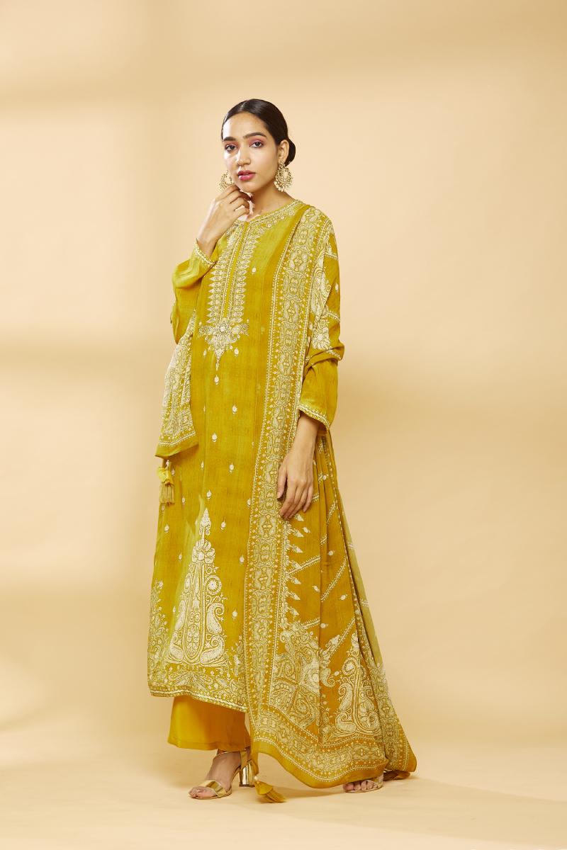 Buy Mustard Digital Print Embroidered Plazzo Suit For Women Online