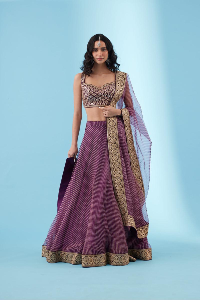 Wineberry Bandhani Lehenga- Frontier Raas