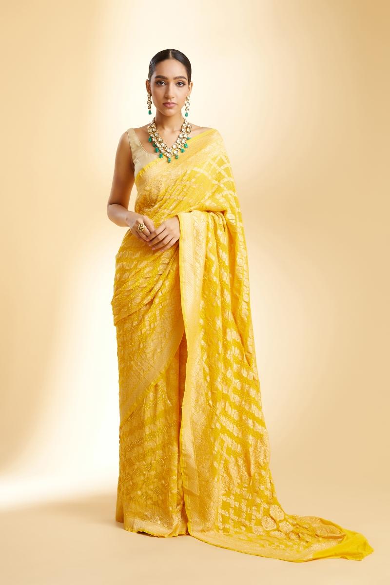 Buy Yellow Bandhej Georgette Saree For Women Online
