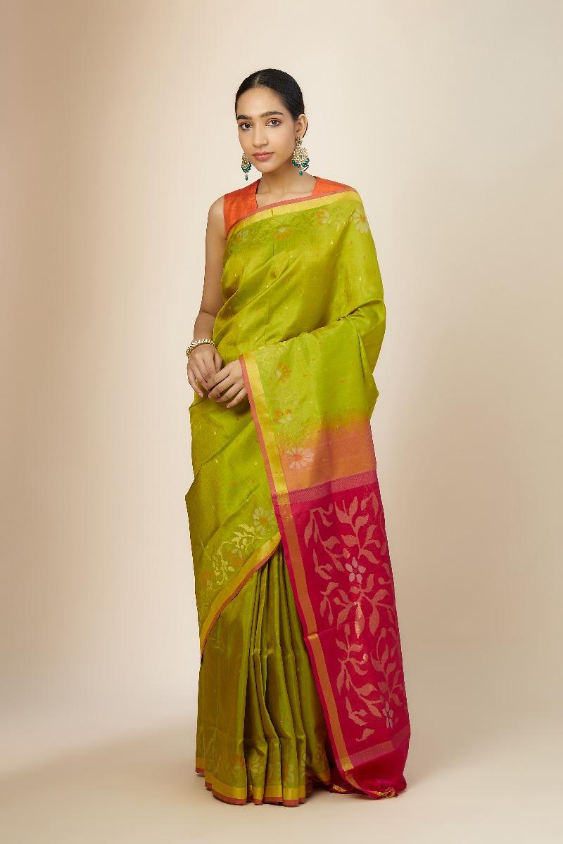 Buy Parrot Green Uppada Silk Saree For Women Online