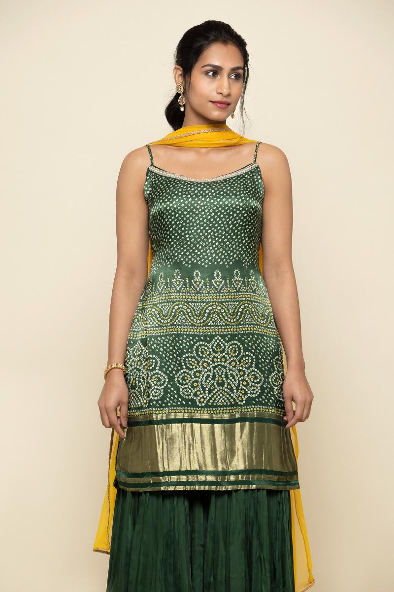 Olive Green Bandhani Print Garara- Frontier Raas