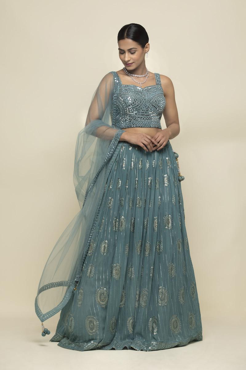 Teal Georgette Lehenga- Frontier Raas