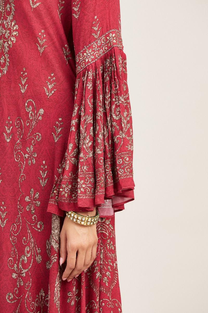 Buy Pink flare sleeve straight kurta set For Women Online