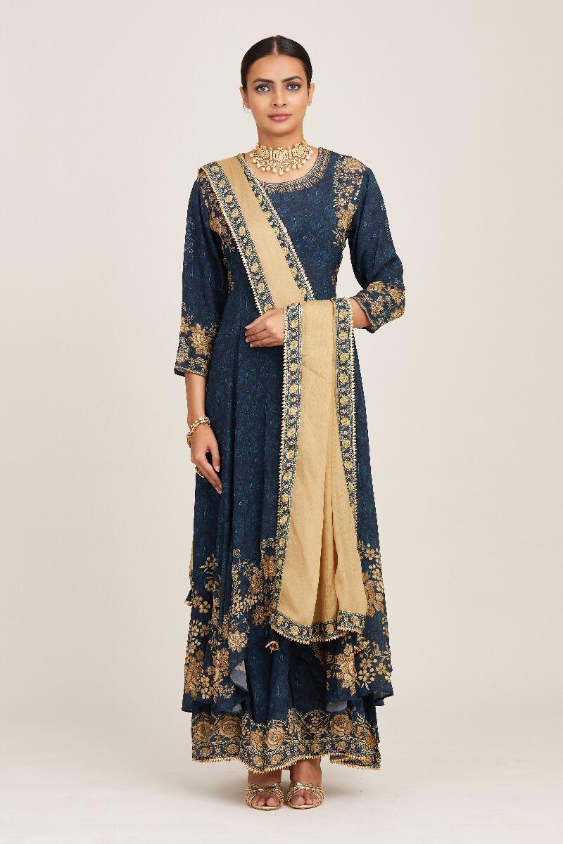 Buy Blue embellished mullet sharara set For Women Online