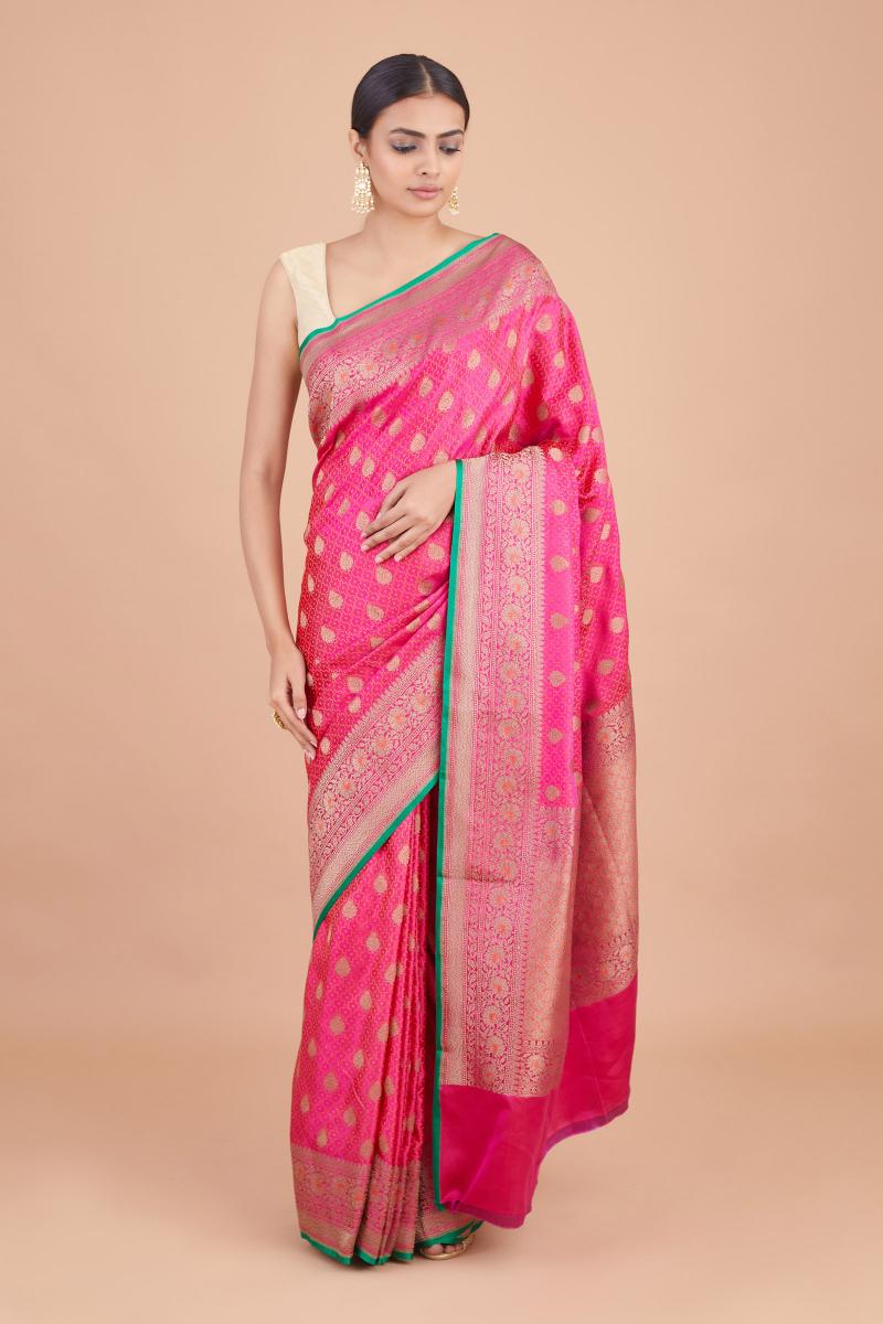 Buy Ruby Pink Satin Silk Saree For Women Online