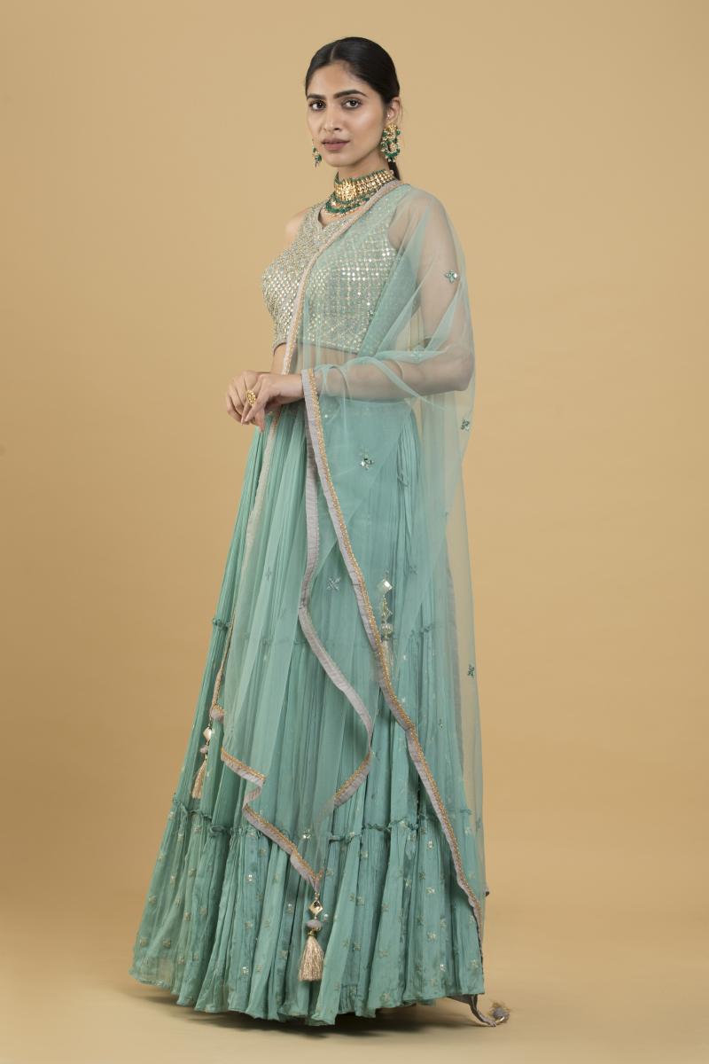 Buy Vista Blue Chiffon Lehenga For Women Online - Frontierraas