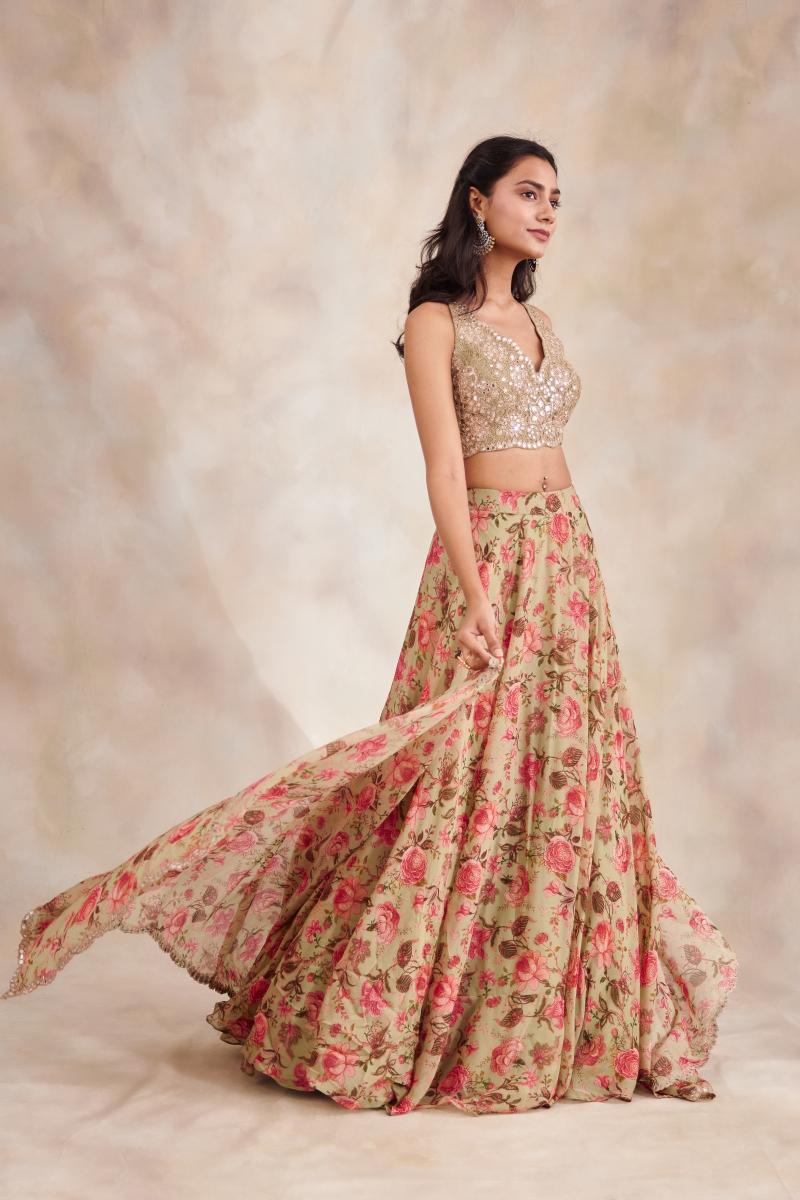 Mint Green Organza Lehenga- Frontier Raas