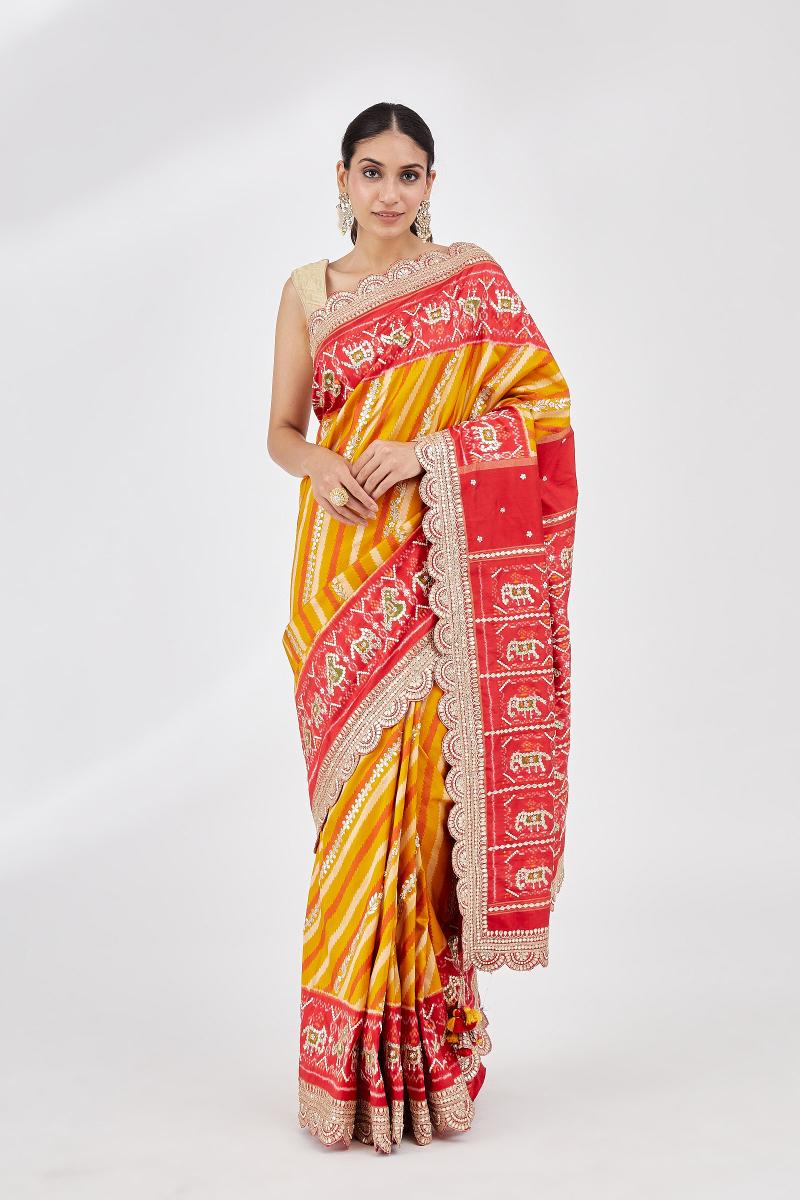 Amber Yellow Patola Silk Saree- Frontier Raas