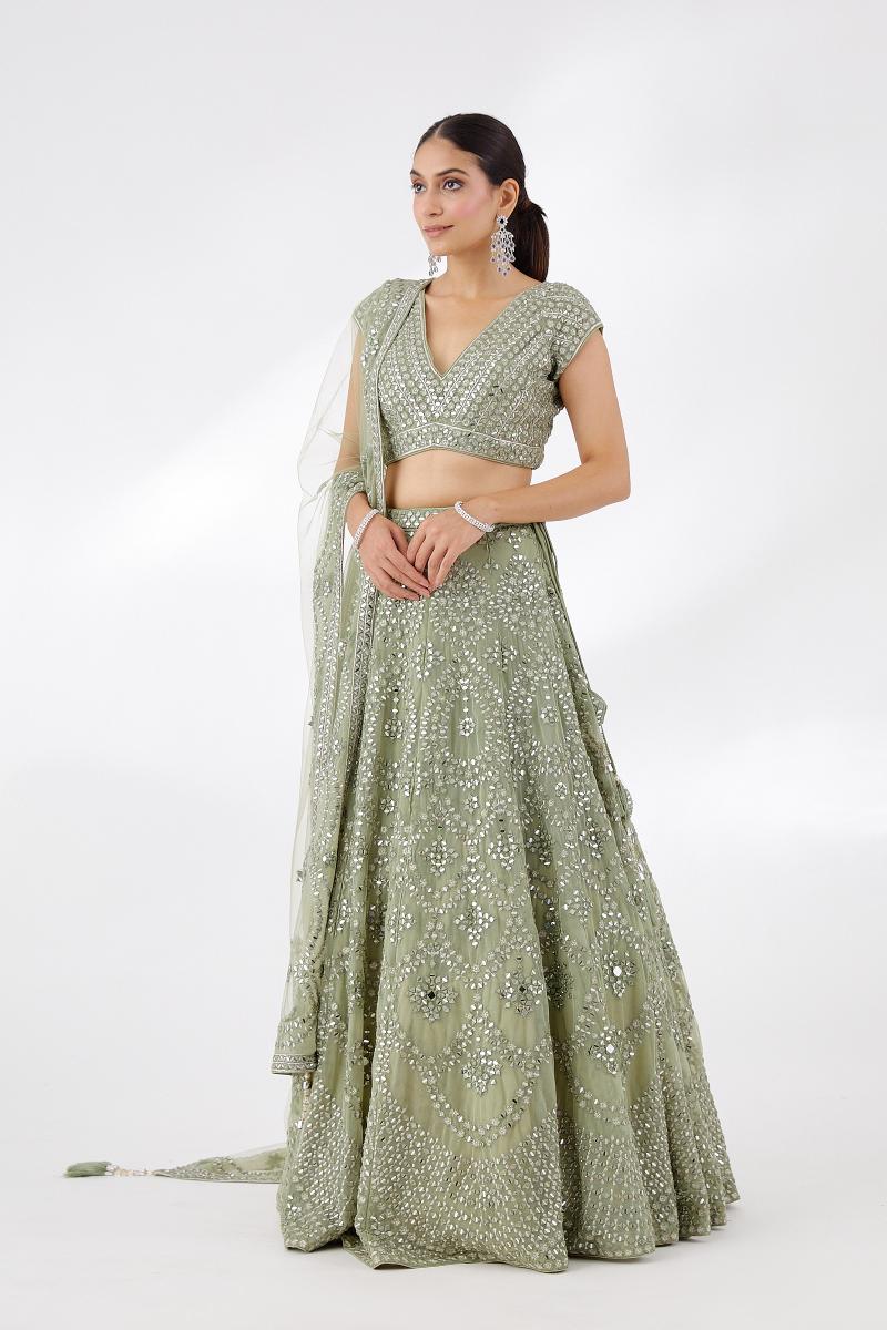 Sage Green Net Lehenga