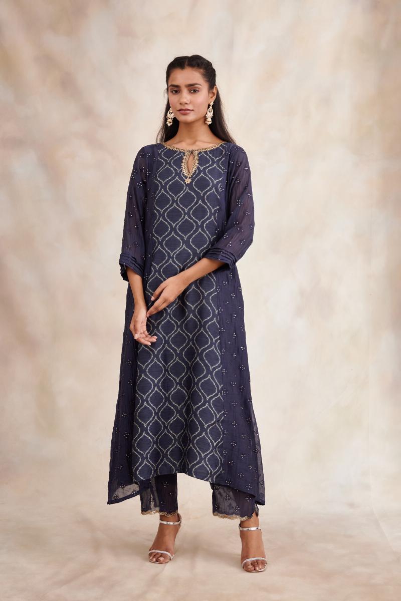 Indian Blue Bandhani Suit Set- Frontier Raas