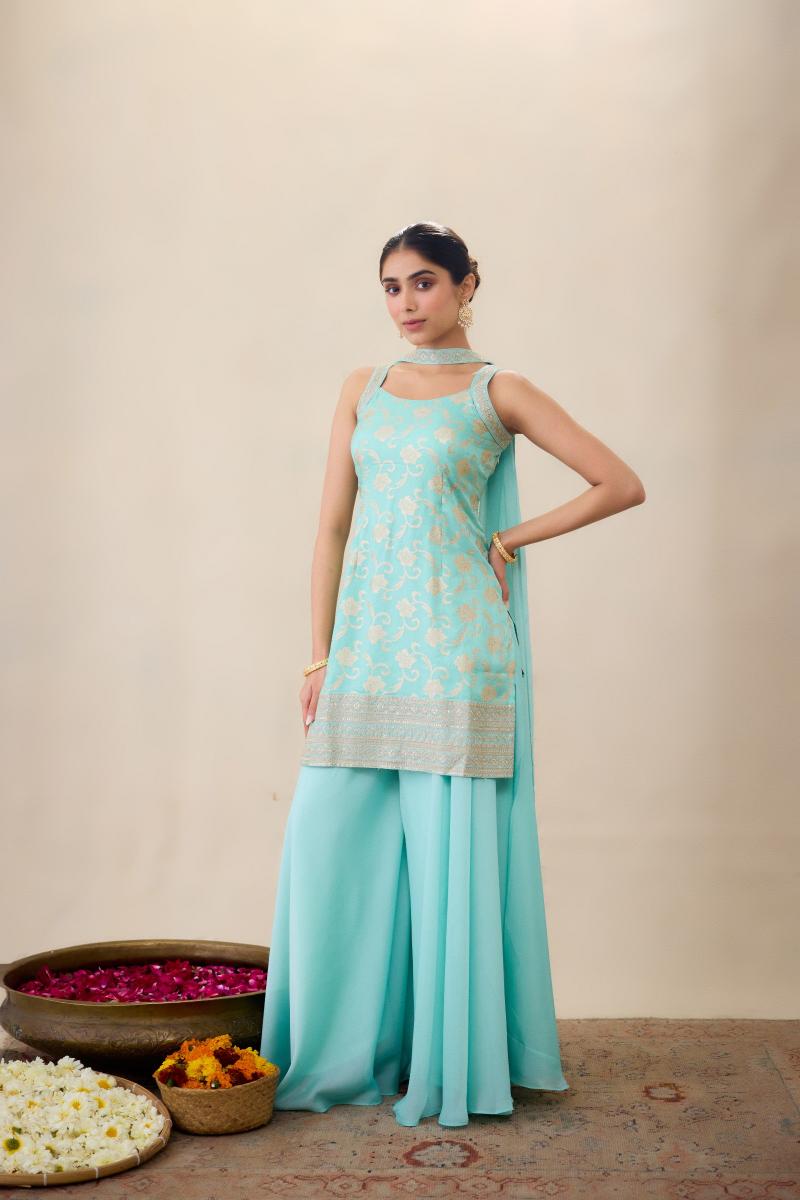 Firozi Crepe Sharara Set - Frontier Raas