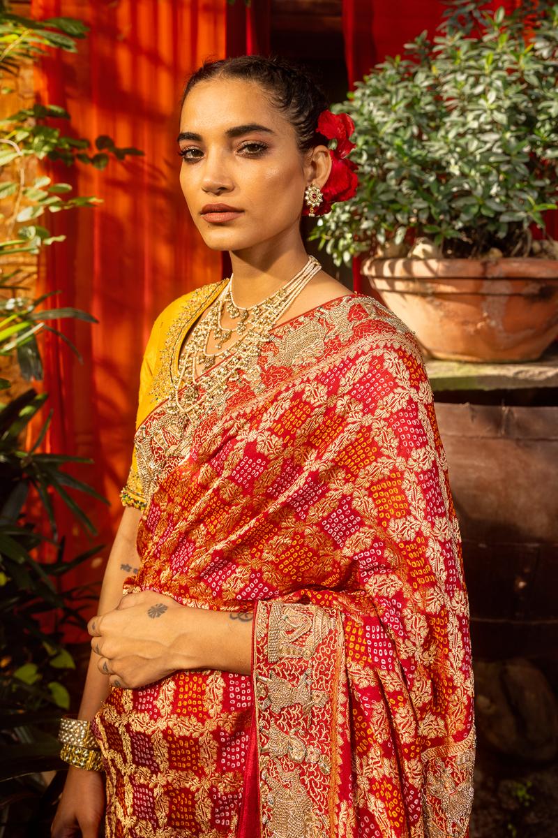 Red Banarasi Weave Bandhani Saree