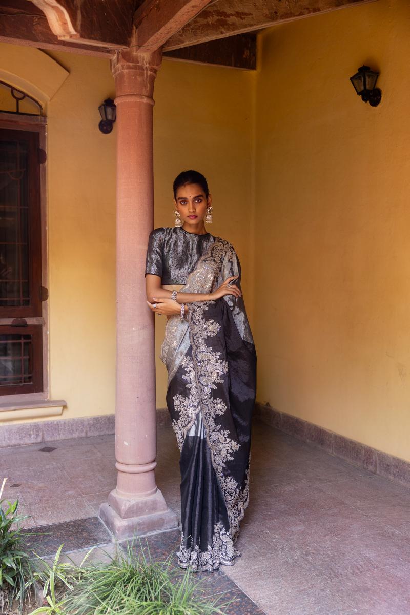 Slate Banarasi Tissue Saree