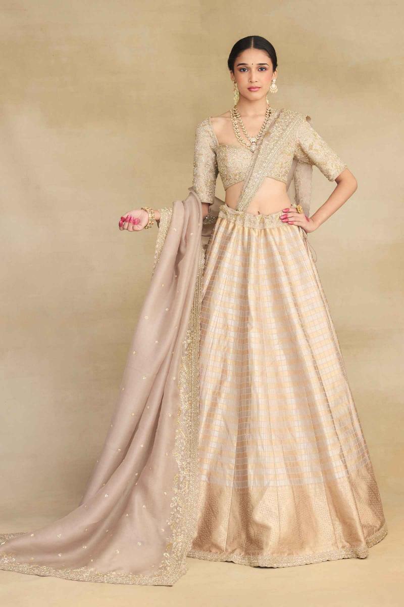 Beige Banarasi Silk Lehenga Set
                    