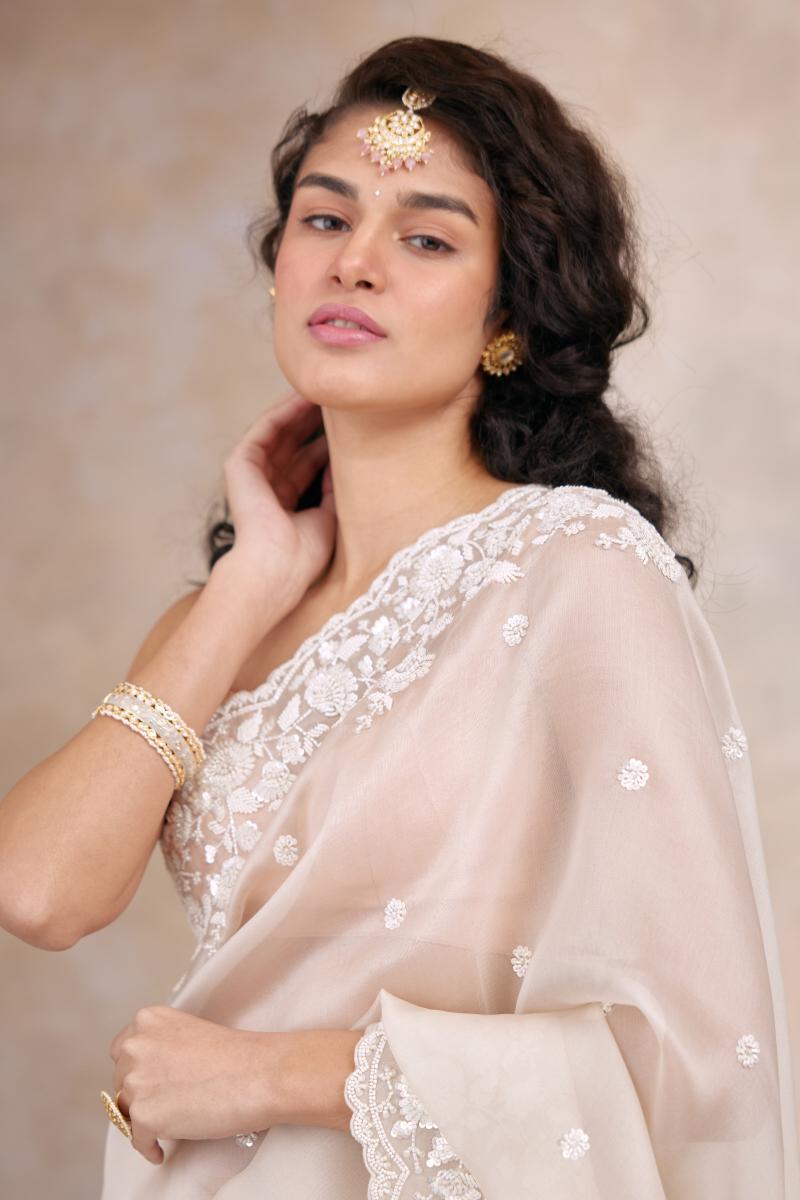 Pearl White Organza Saree
                    